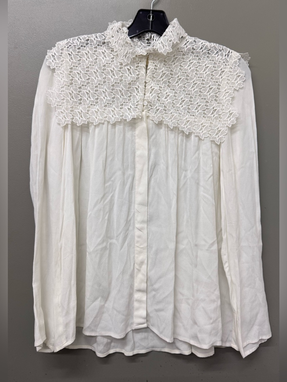 Maje White Lace accented Long Sleeve Blouse Size US 6